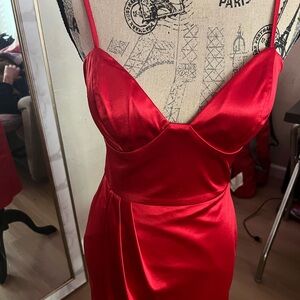 Crystal Doll Red Midi Bustier Cocktail Dress
